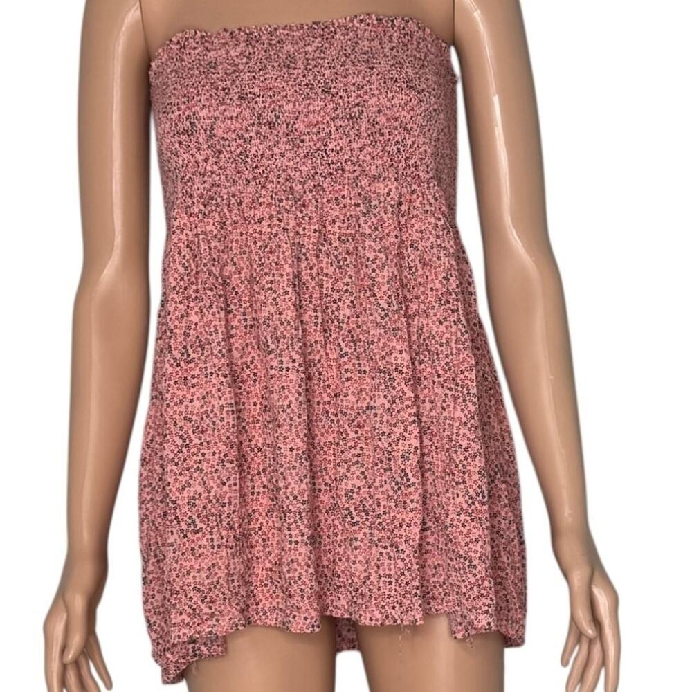 The Nines by HATCH Pink Ditsy Floral Smocked Strapless Tube Top Mini Dress Size